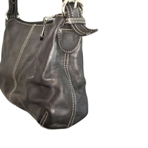 Tignanello Shoulder Hobo Bag Black Leather Chain Print Lining Adjustable Strap - Picture 7 of 13